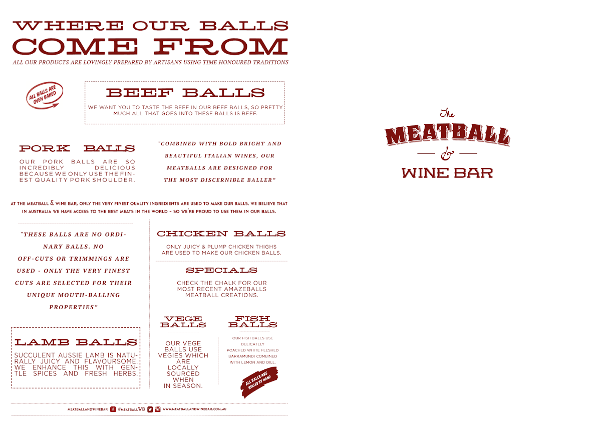 Menu, The Meatball & Wine Bar - Flinders Lane