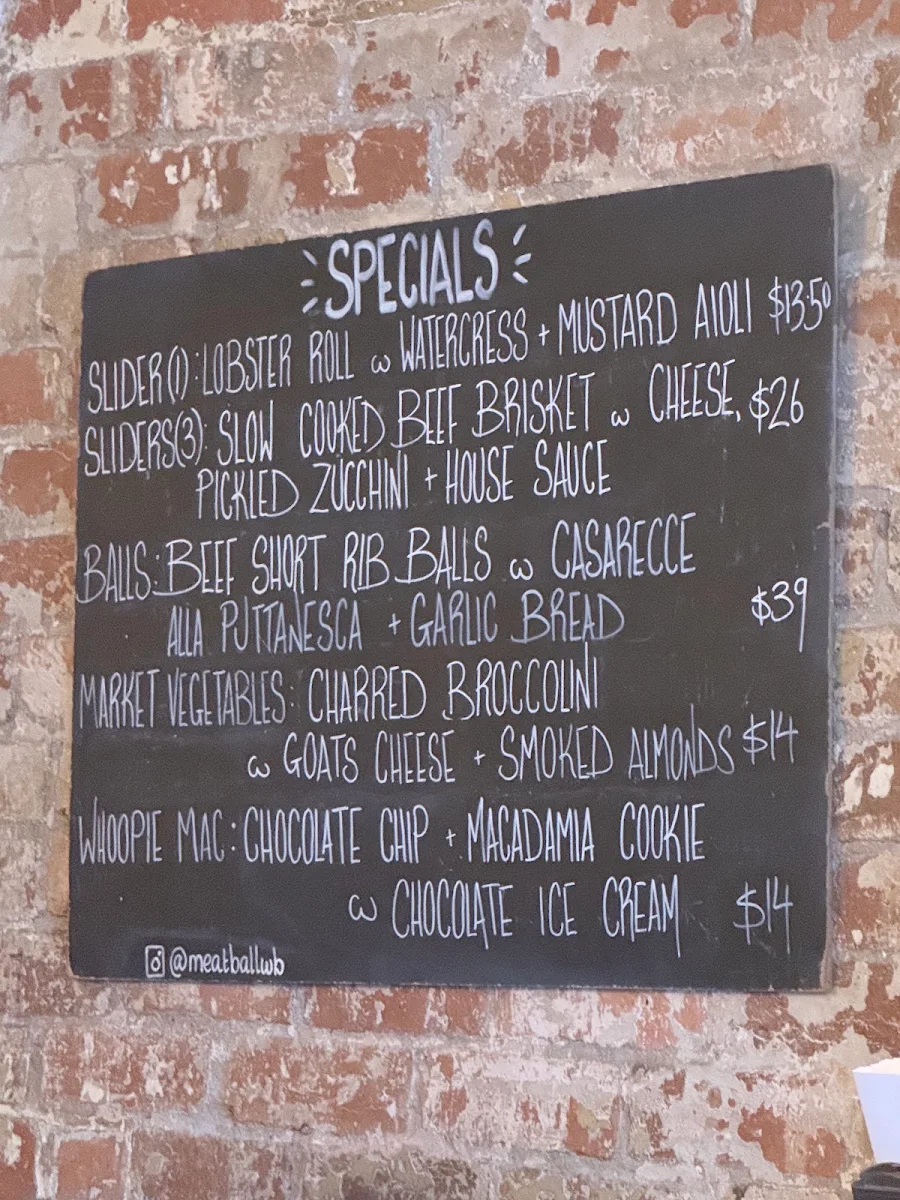Menu, The Meatball & Wine Bar - Flinders Lane