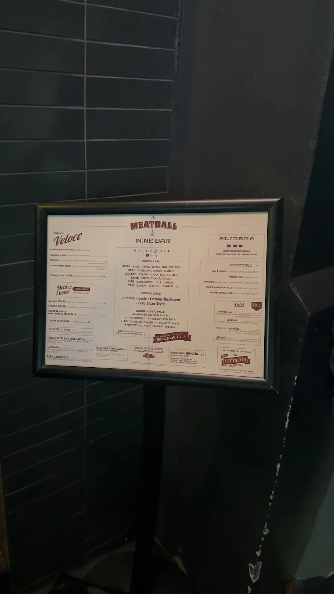 Menu, The Meatball & Wine Bar - Flinders Lane