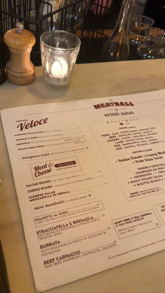Menu, The Meatball & Wine Bar - Flinders Lane