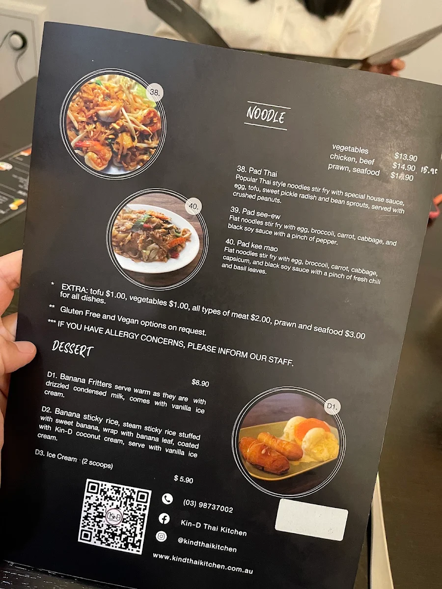 Menu, @Kin-D Thai Kitchen (Mitcham)