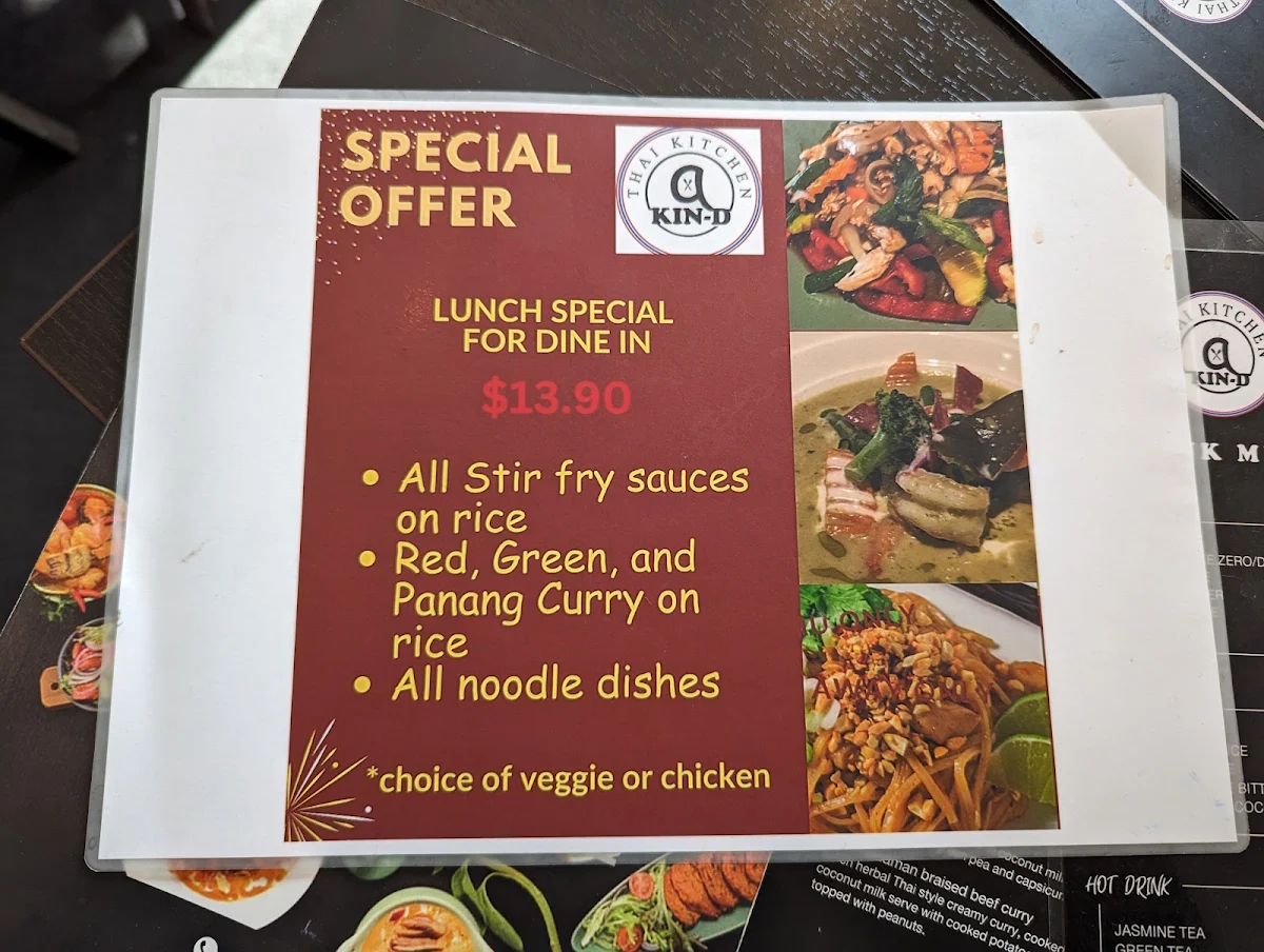 Menu, @Kin-D Thai Kitchen (Mitcham)
