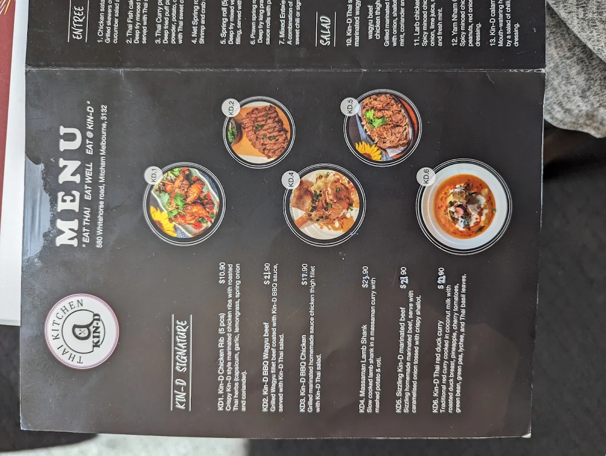 Menu, @Kin-D Thai Kitchen (Mitcham)