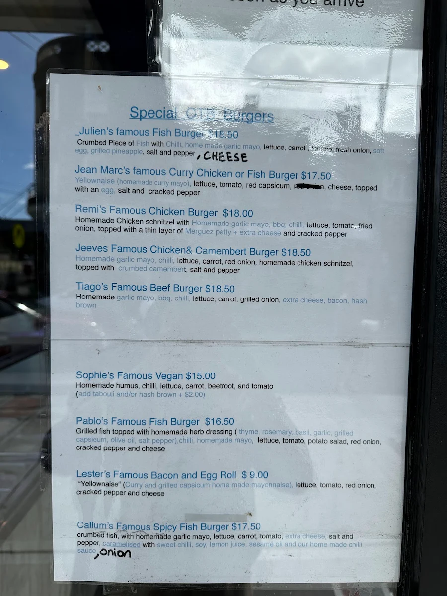Menu, Out Of The Blue Clovelly