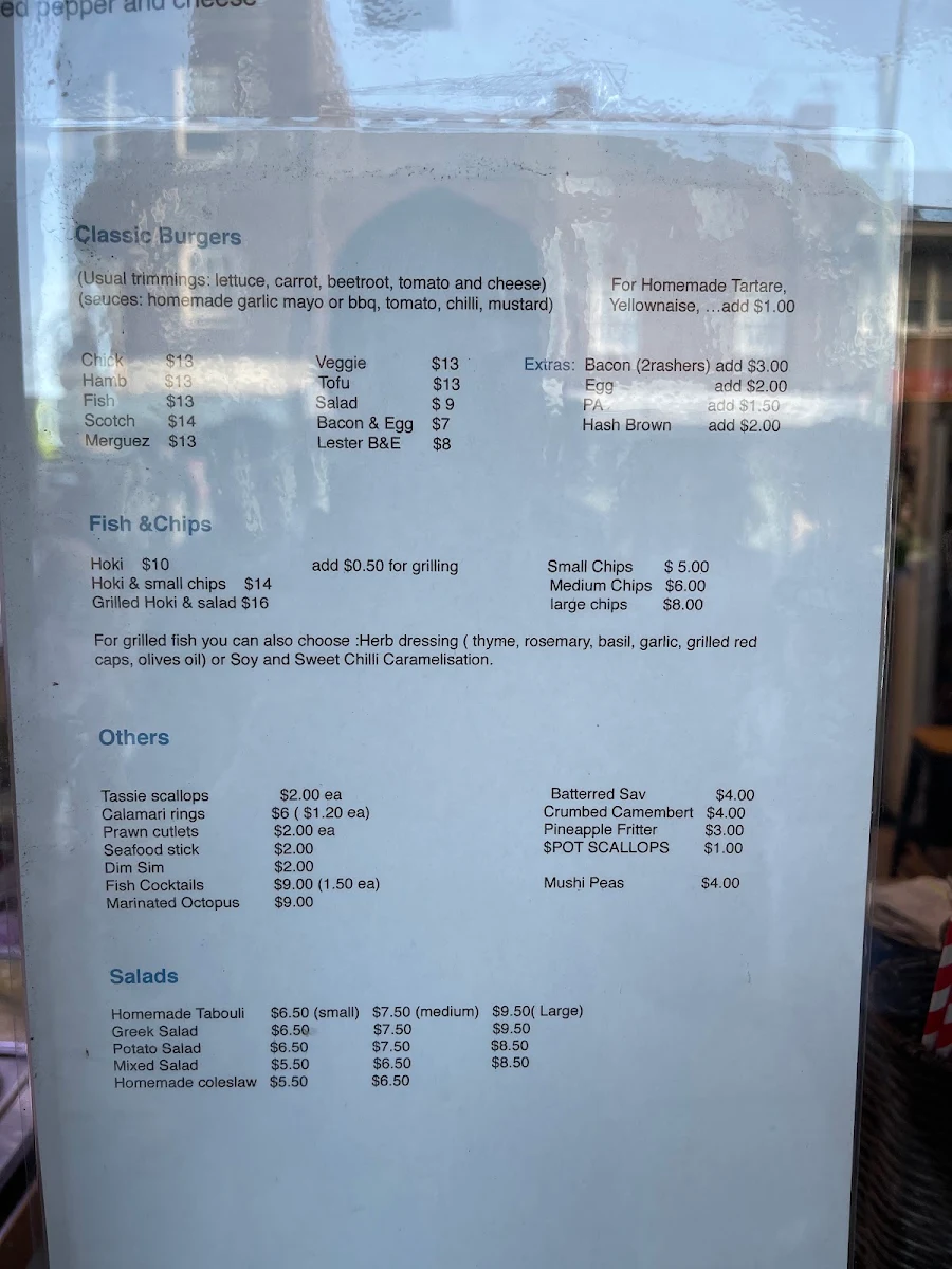 Menu, Out Of The Blue Clovelly
