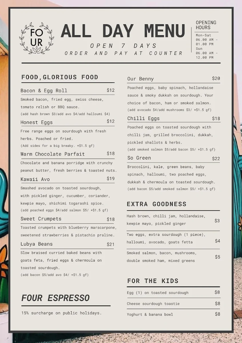 Menu, Four Espresso