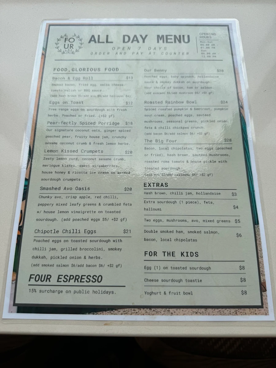 Menu, Four Espresso