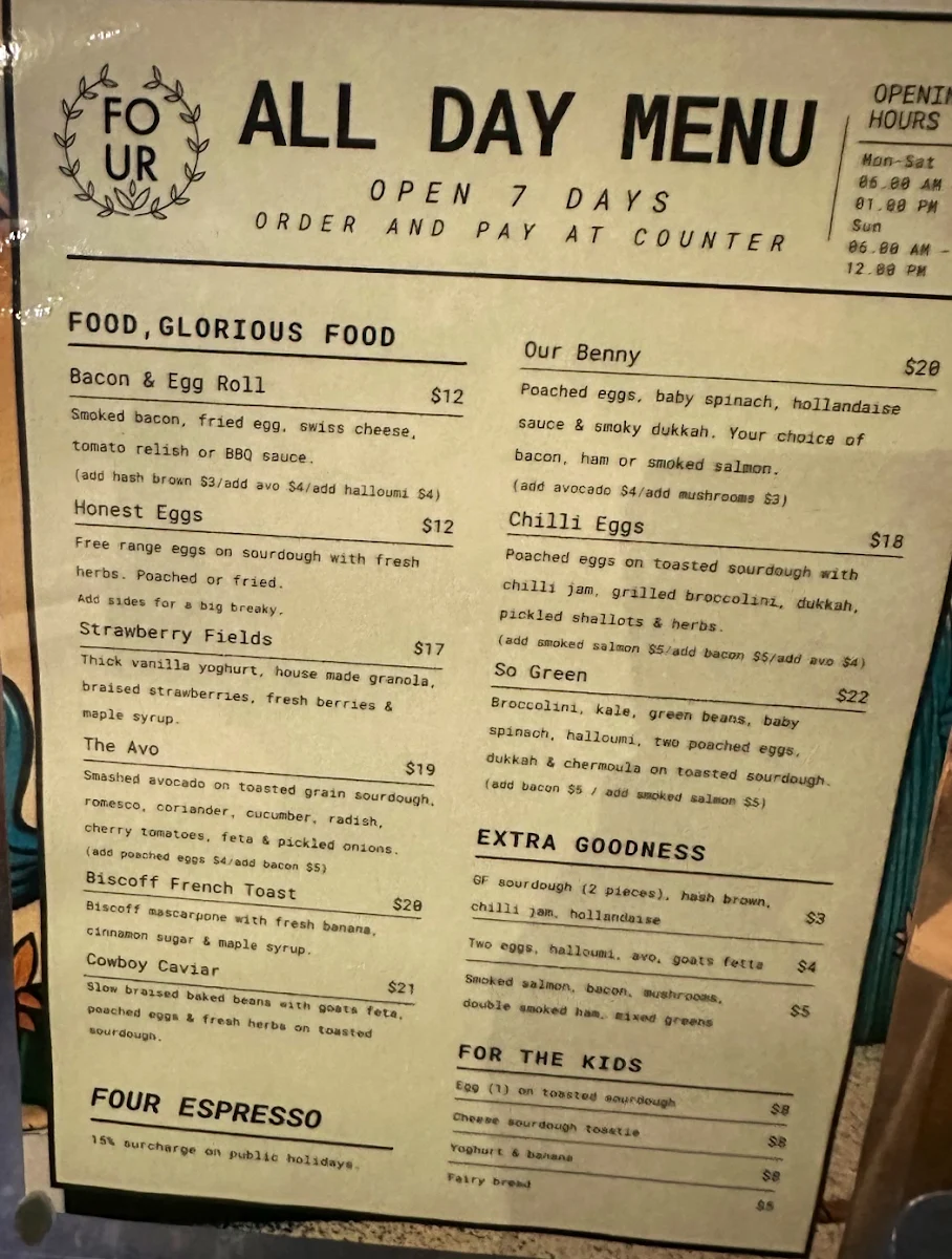 Menu, Four Espresso
