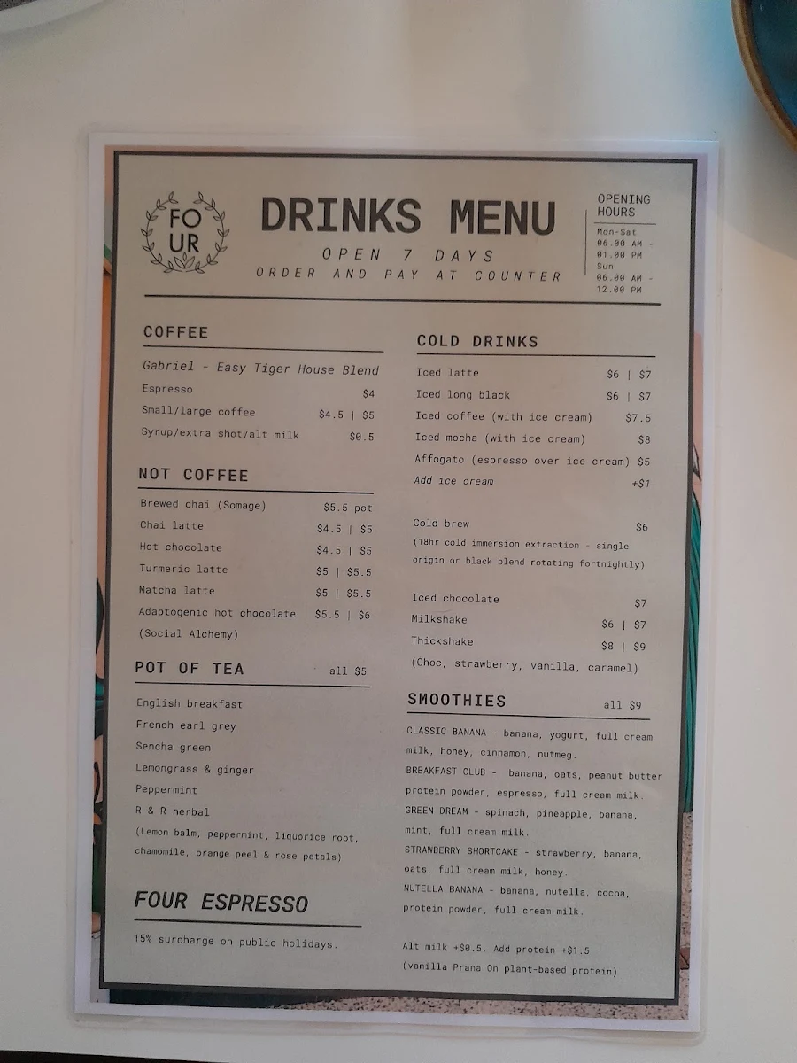 Menu, Four Espresso