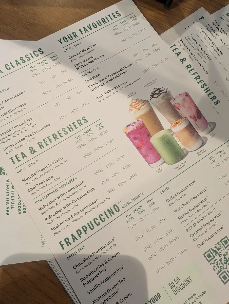 Menu, Starbucks Murdoch