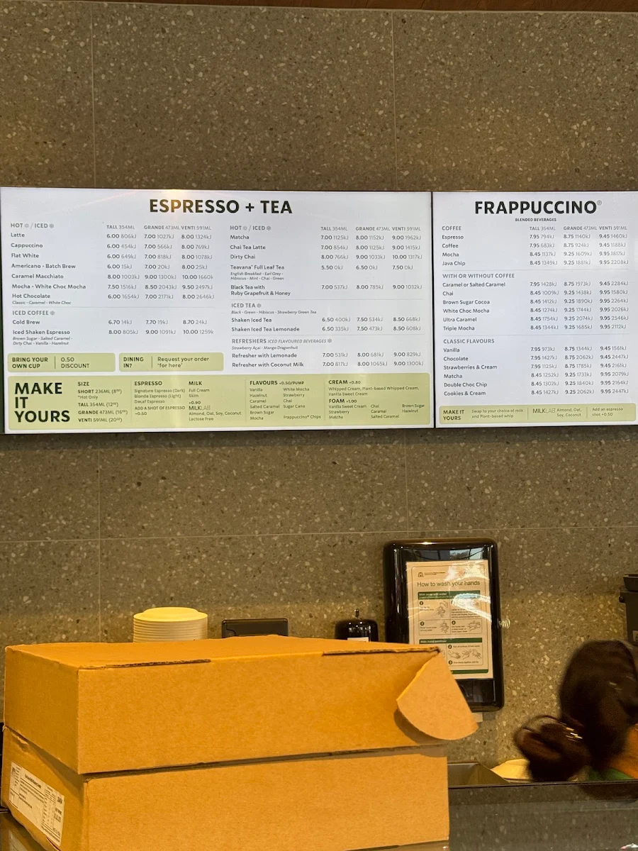Menu, Starbucks Murdoch
