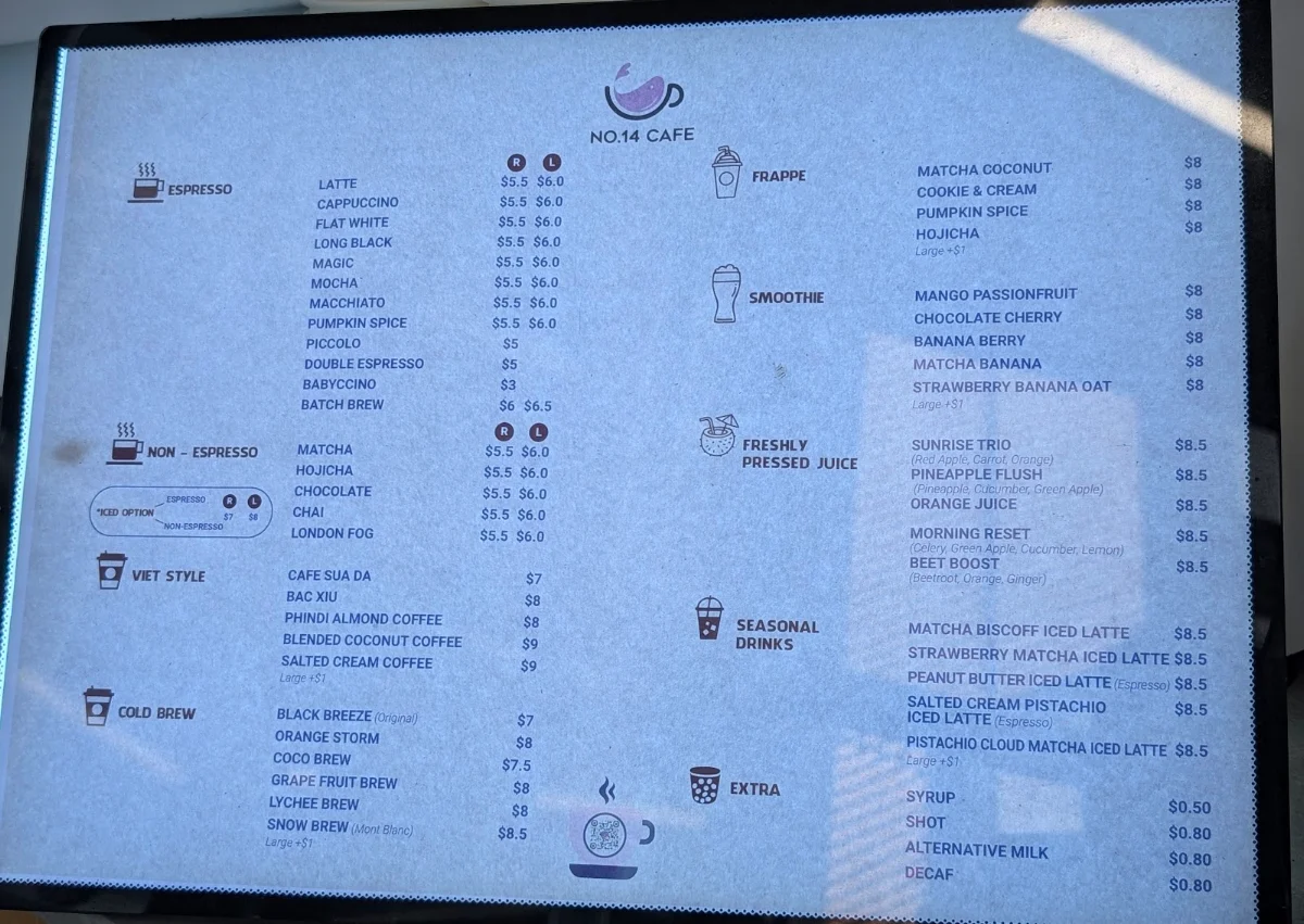 Menu, No.14 CAFE