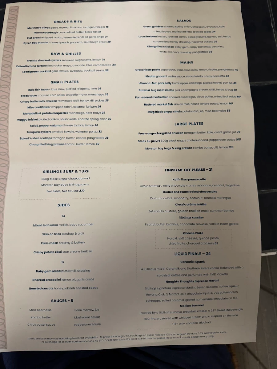 Menu, Siblings@Kirra