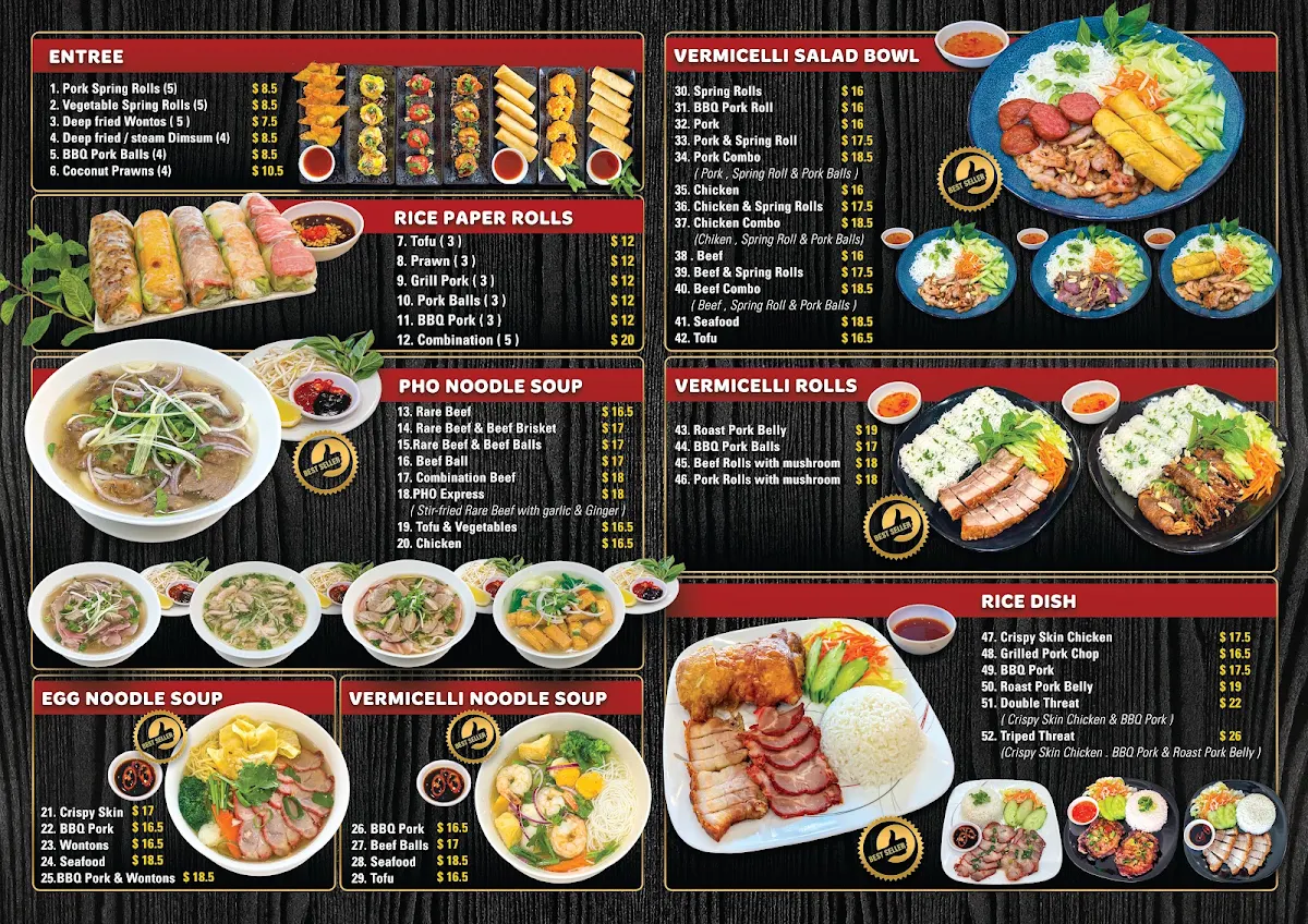 Menu, Pho Express