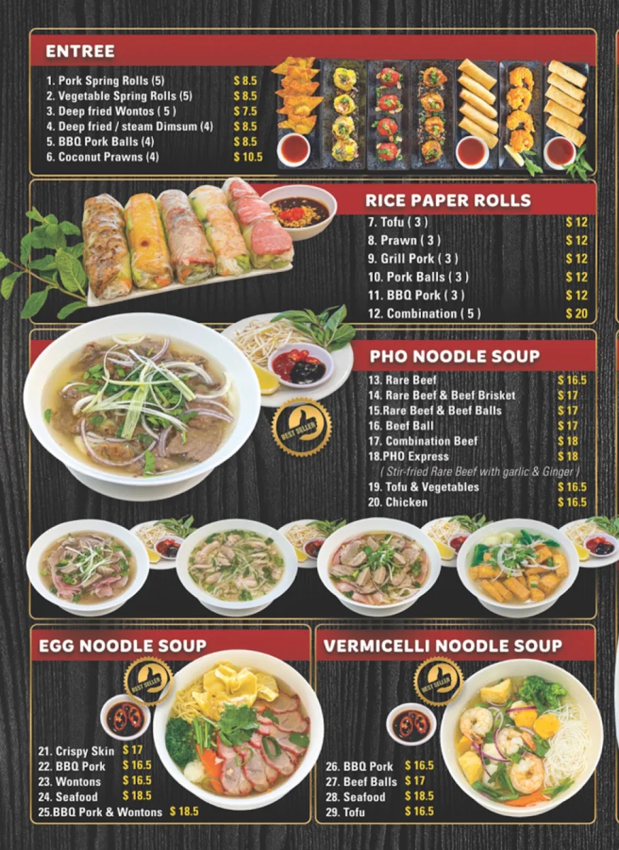 Menu, Pho Express