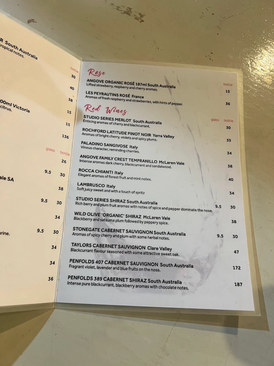 Menu, La Notte Uno Lake Munmorah