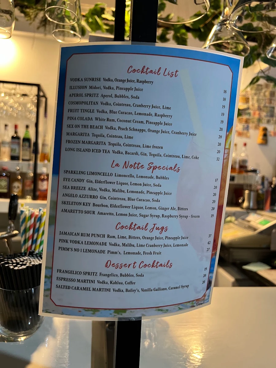 Menu, La Notte Uno Lake Munmorah