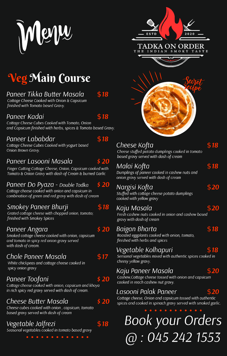 Menu, Tadka On Order