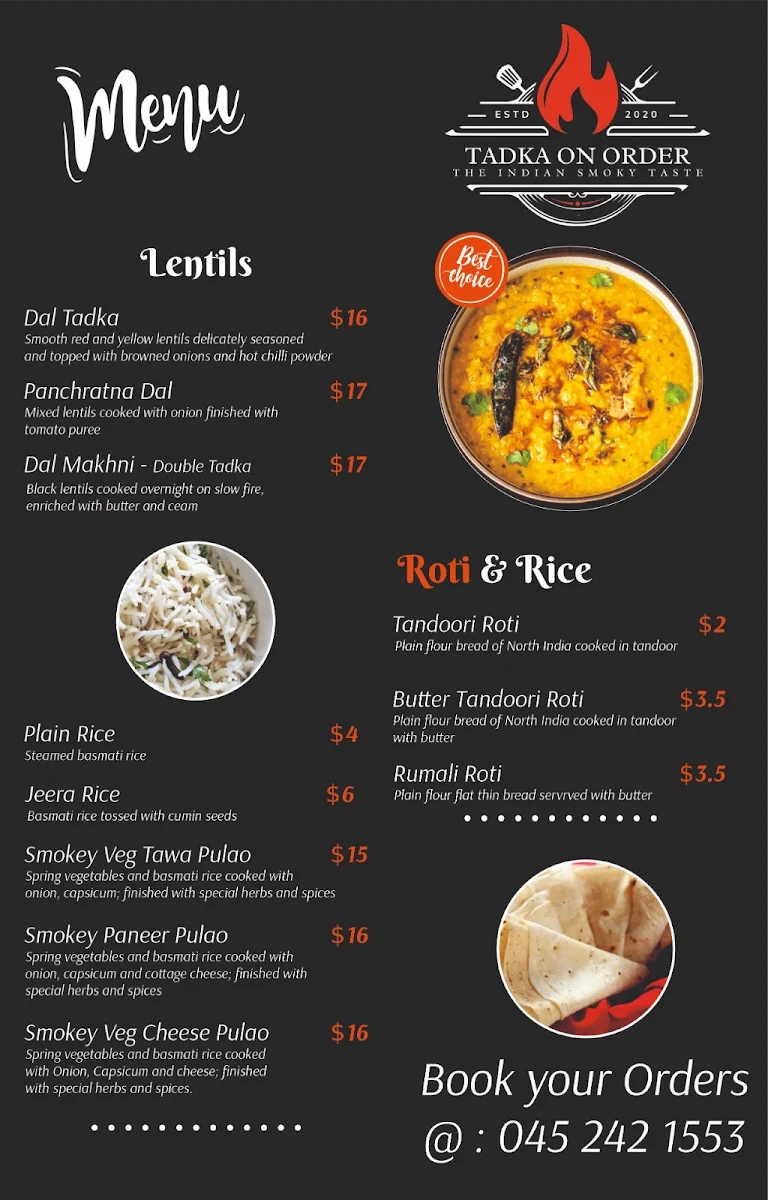 Menu, Tadka On Order