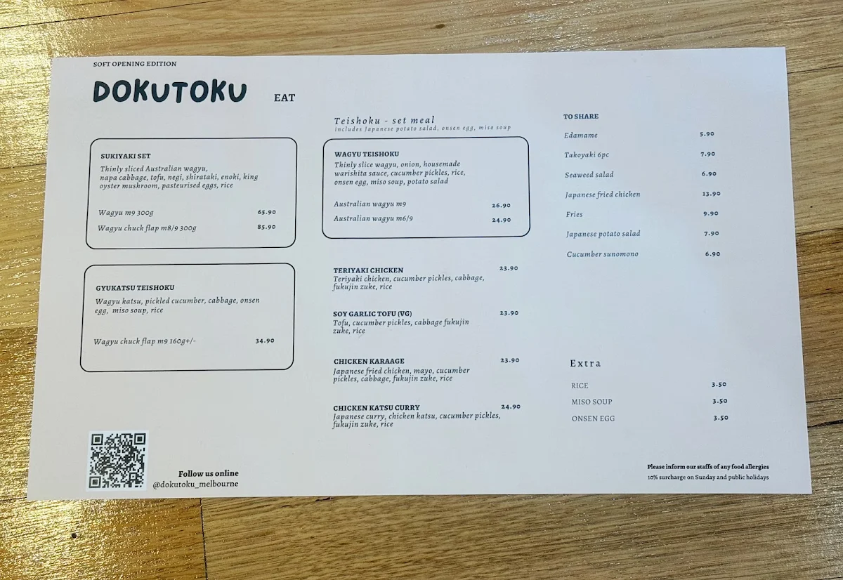 Menu, DOKUTOKU