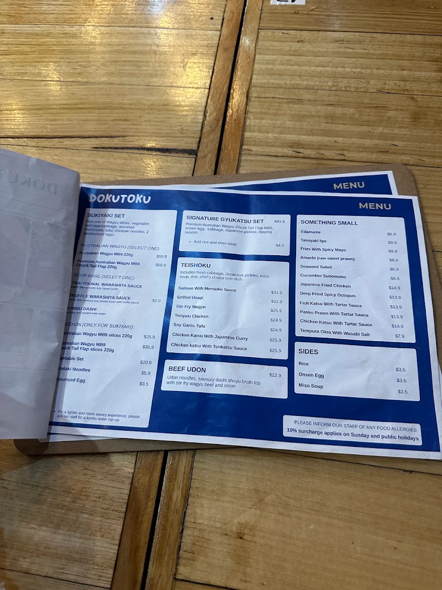 Menu, DOKUTOKU