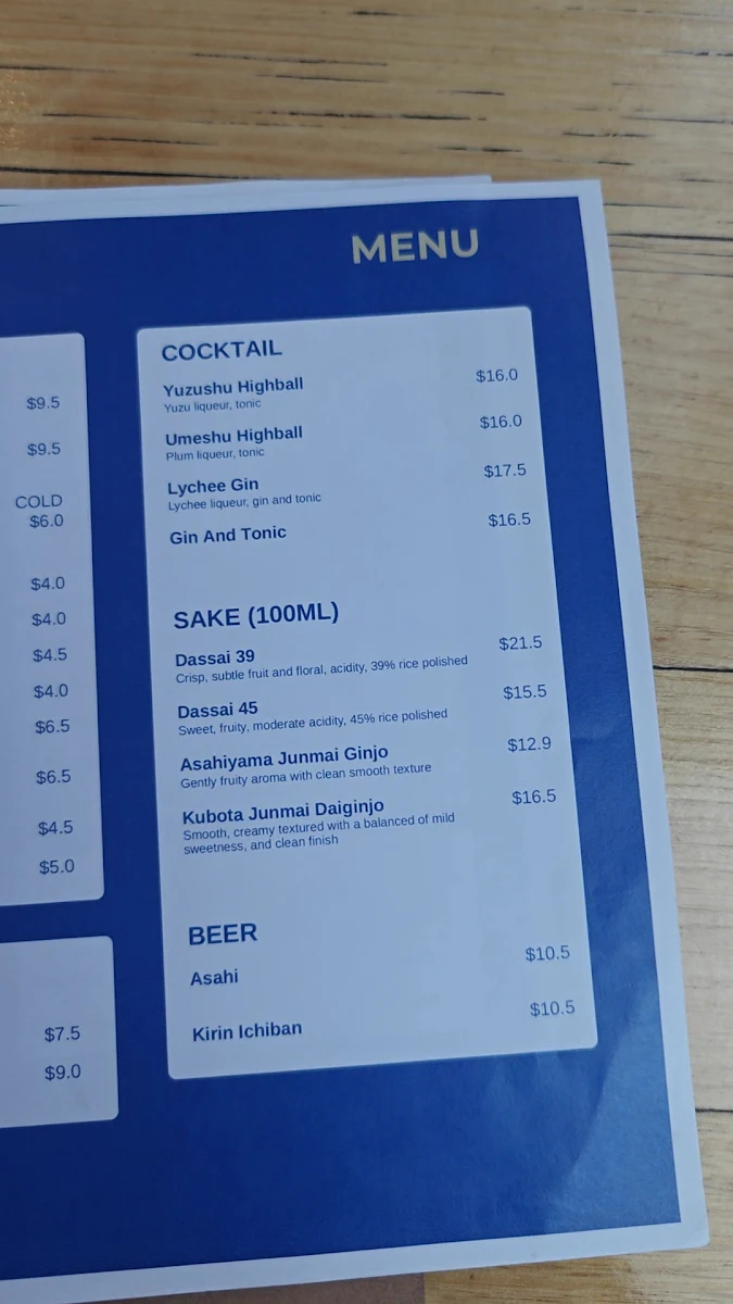 Menu, DOKUTOKU