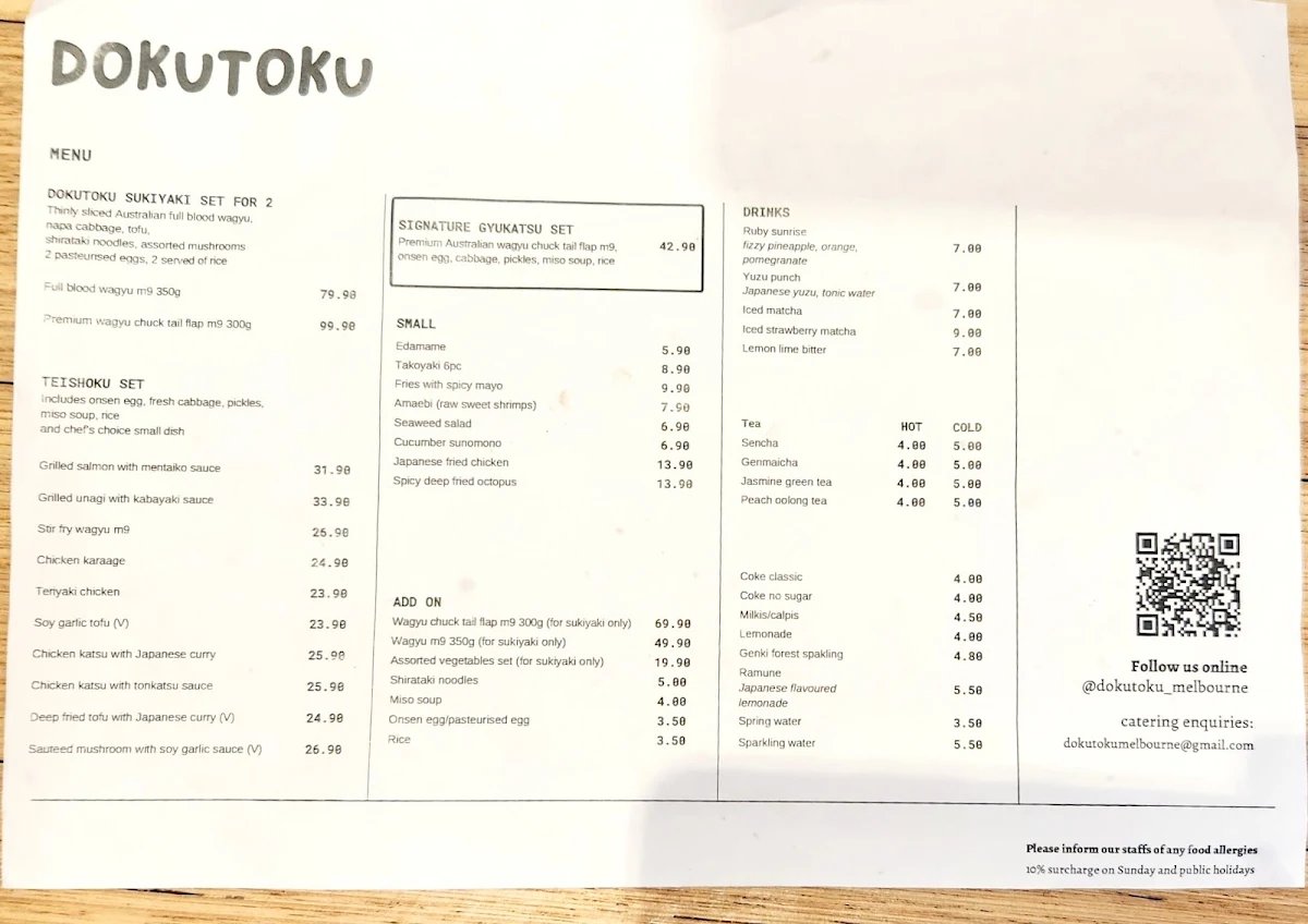 Menu, DOKUTOKU