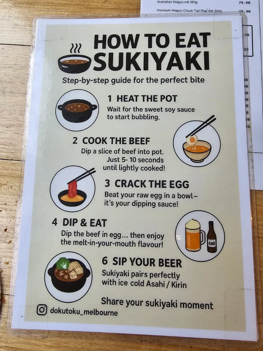 Menu, DOKUTOKU