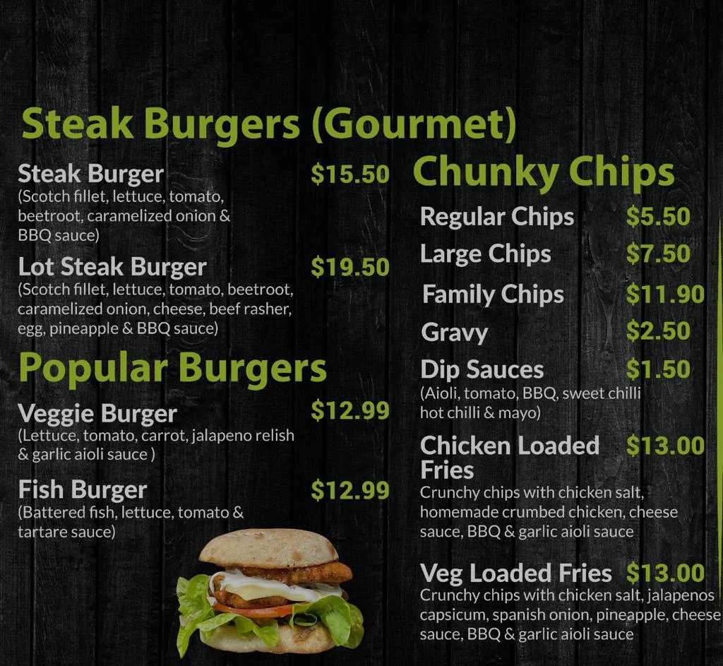 Menu, Funky Burgers & Cafe