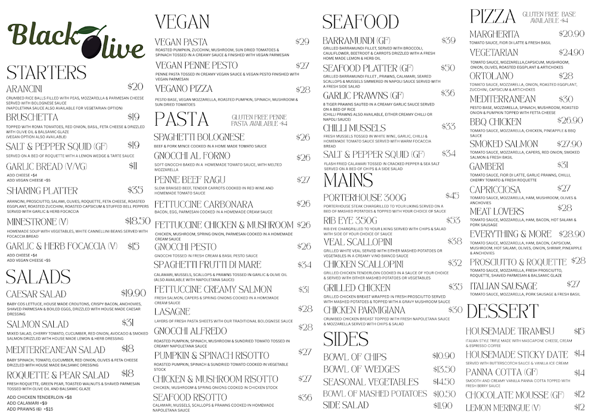 Menu, Black Olive on Black Rock