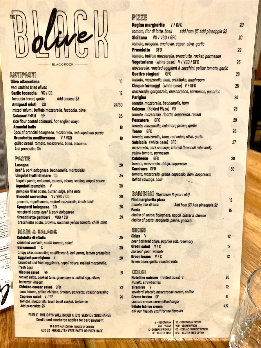 Menu, Black Olive on Black Rock