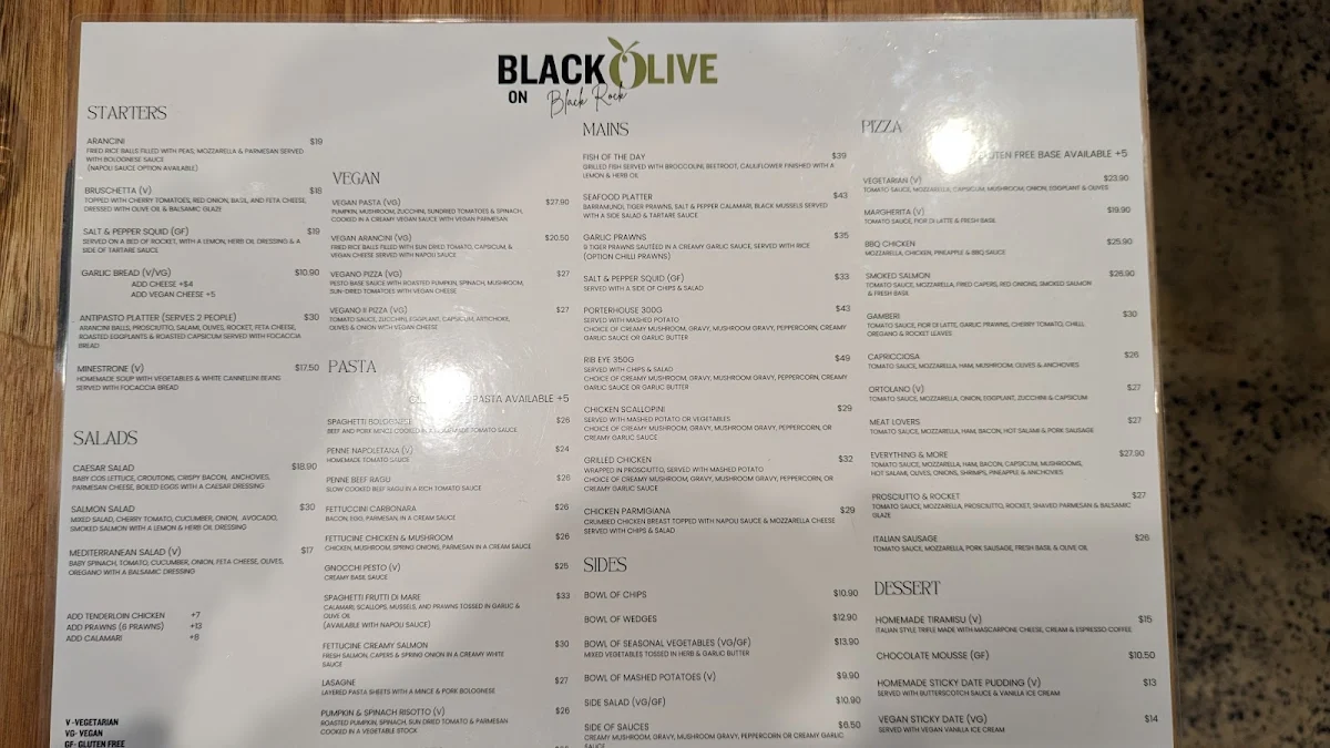 Menu, Black Olive on Black Rock