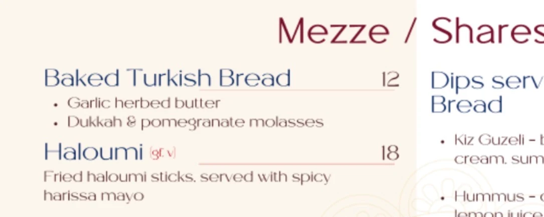 Menu, Ottoman Restaurant