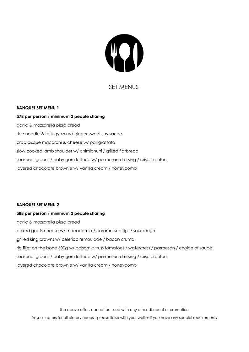 Menu, Frescos Restaurant