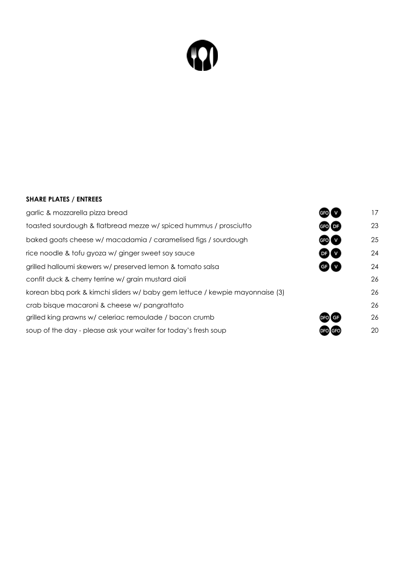 Menu, Frescos Restaurant