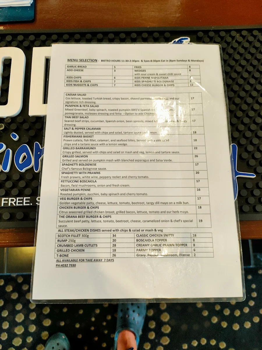 Menu, The Orana Hotel