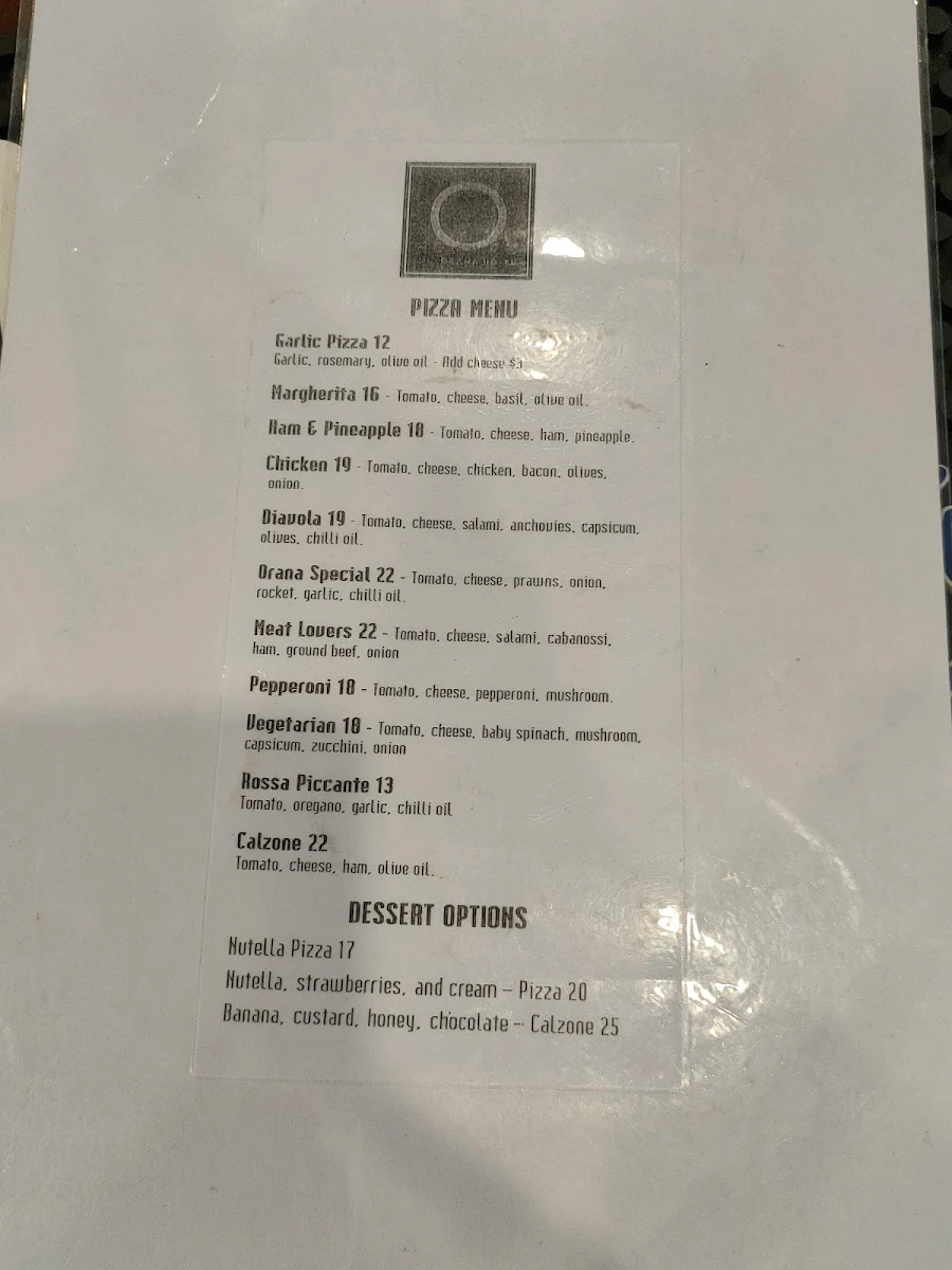 Menu, The Orana Hotel
