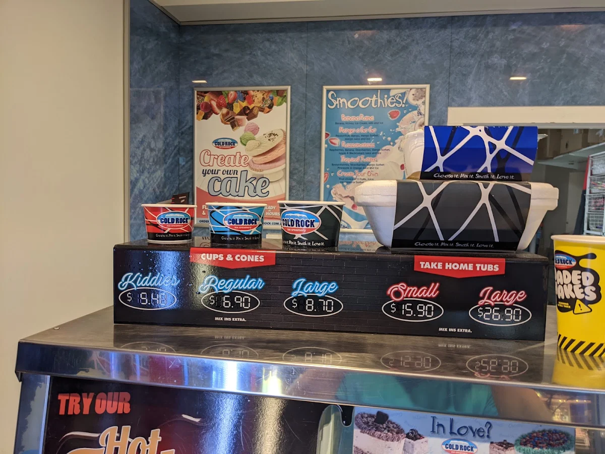 Menu, Cold Rock Ice Creamery