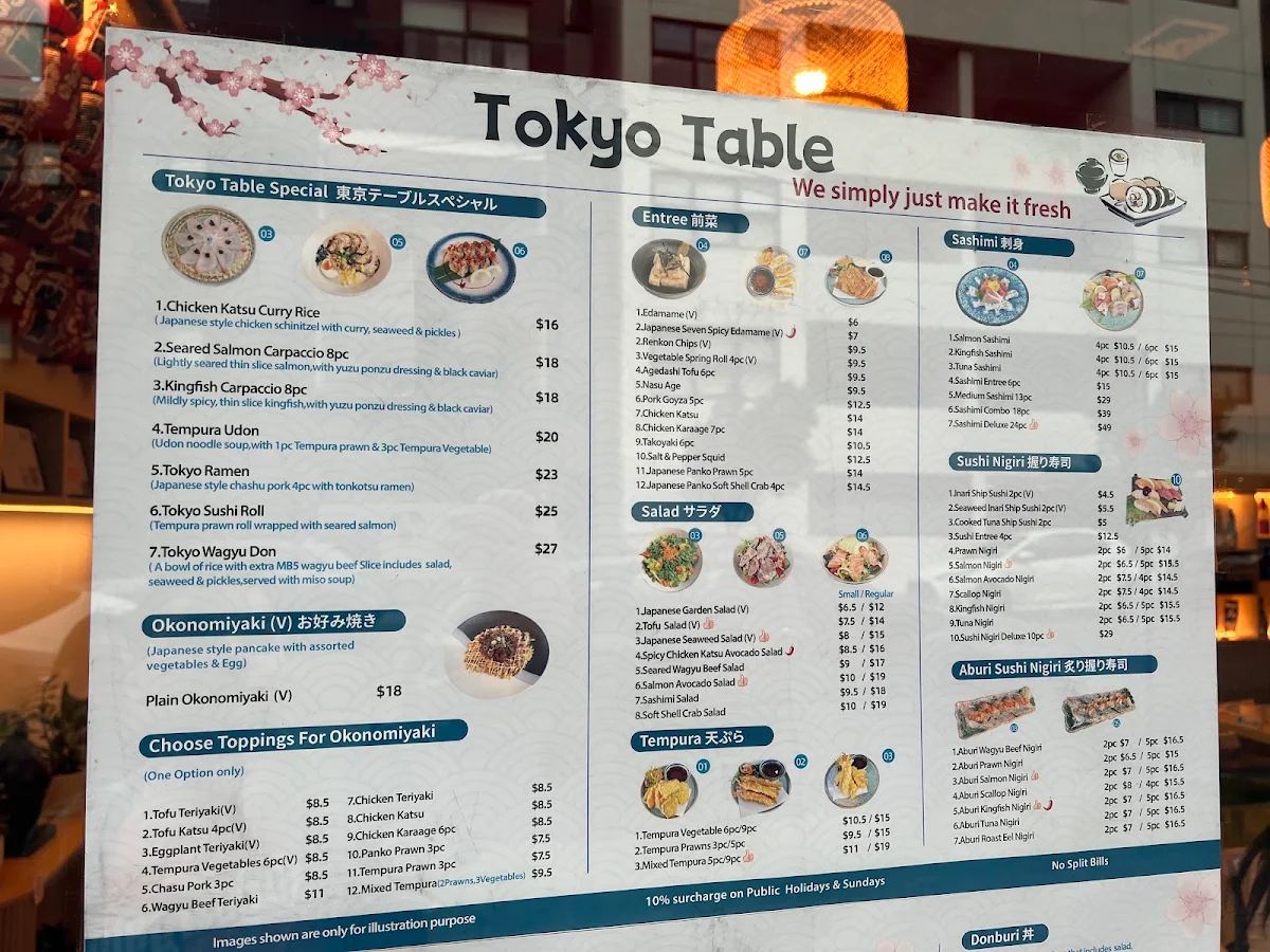 Menu, Tokyo Table Japanese Restaurant