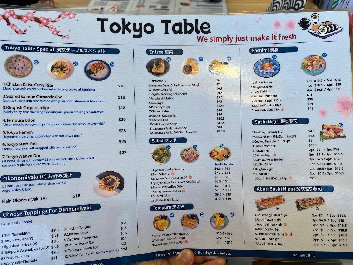 Menu, Tokyo Table Japanese Restaurant