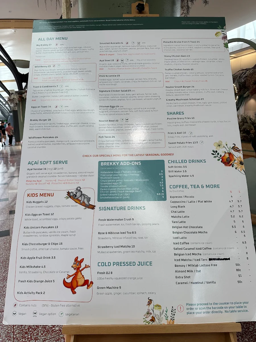 Menu, Wildflower Society Cafe - Macarthur Square