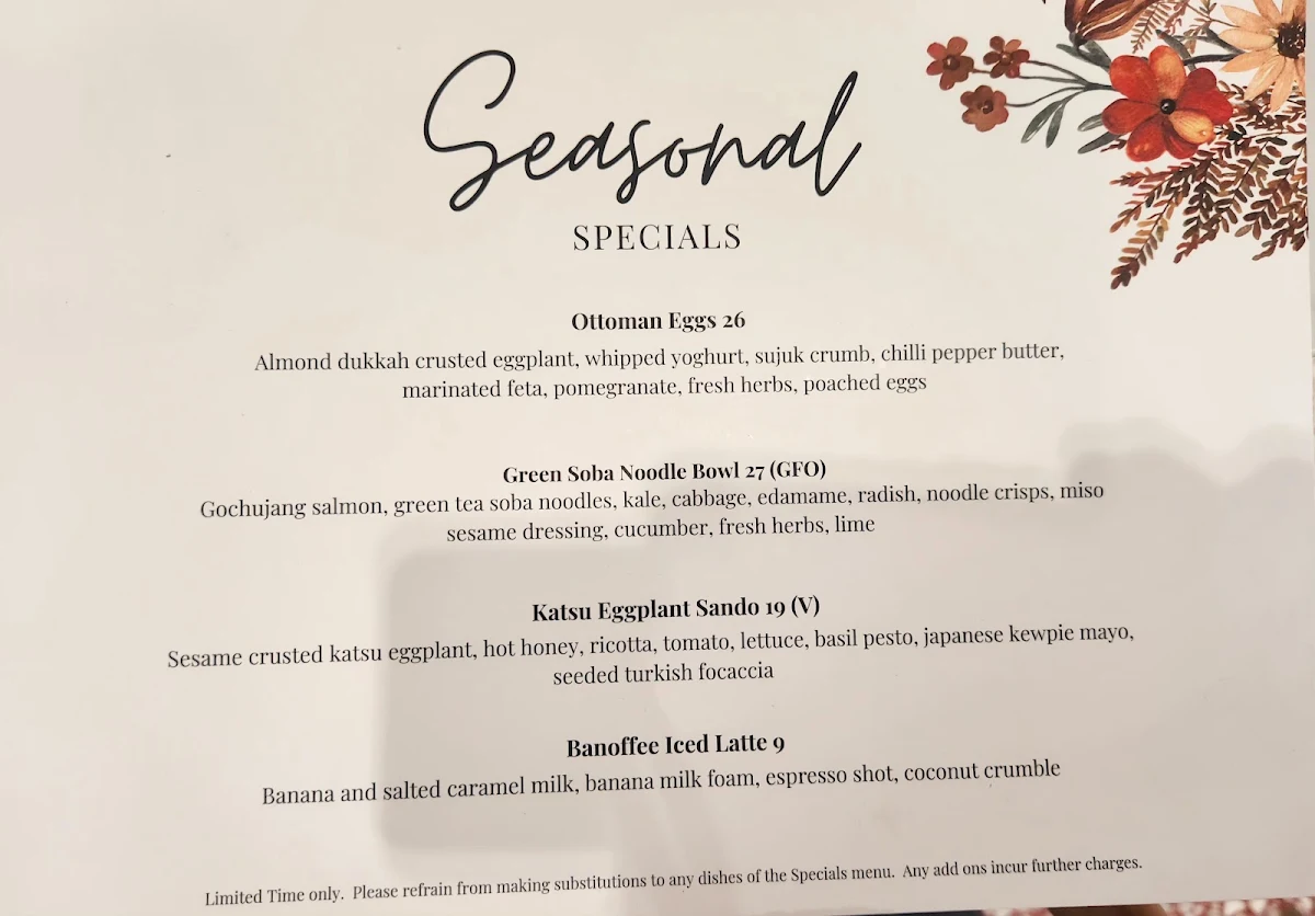 Menu, Wildflower Society Cafe - Macarthur Square
