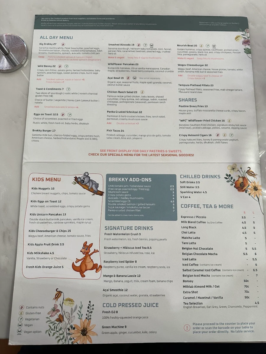 Menu, Wildflower Society Cafe - Macarthur Square