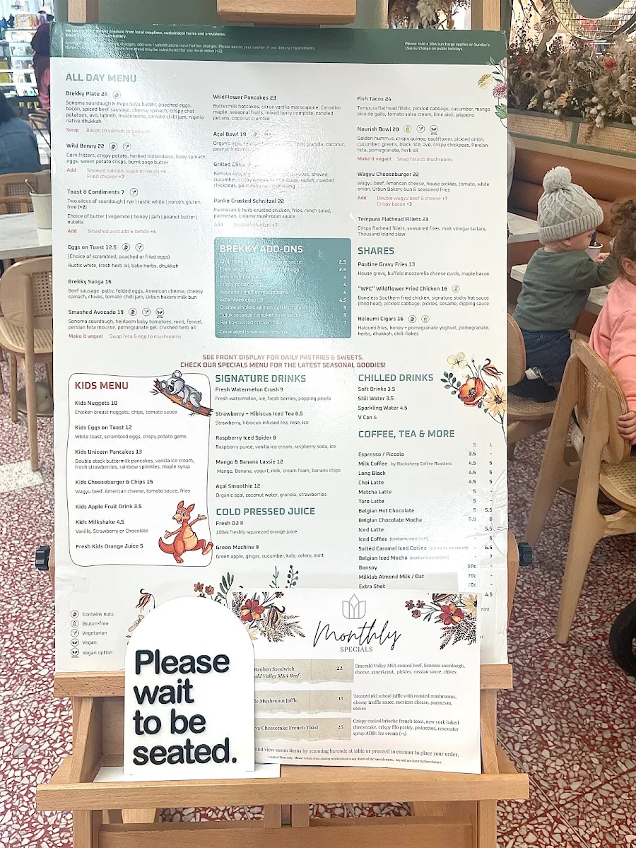 Menu, Wildflower Society Cafe - Macarthur Square