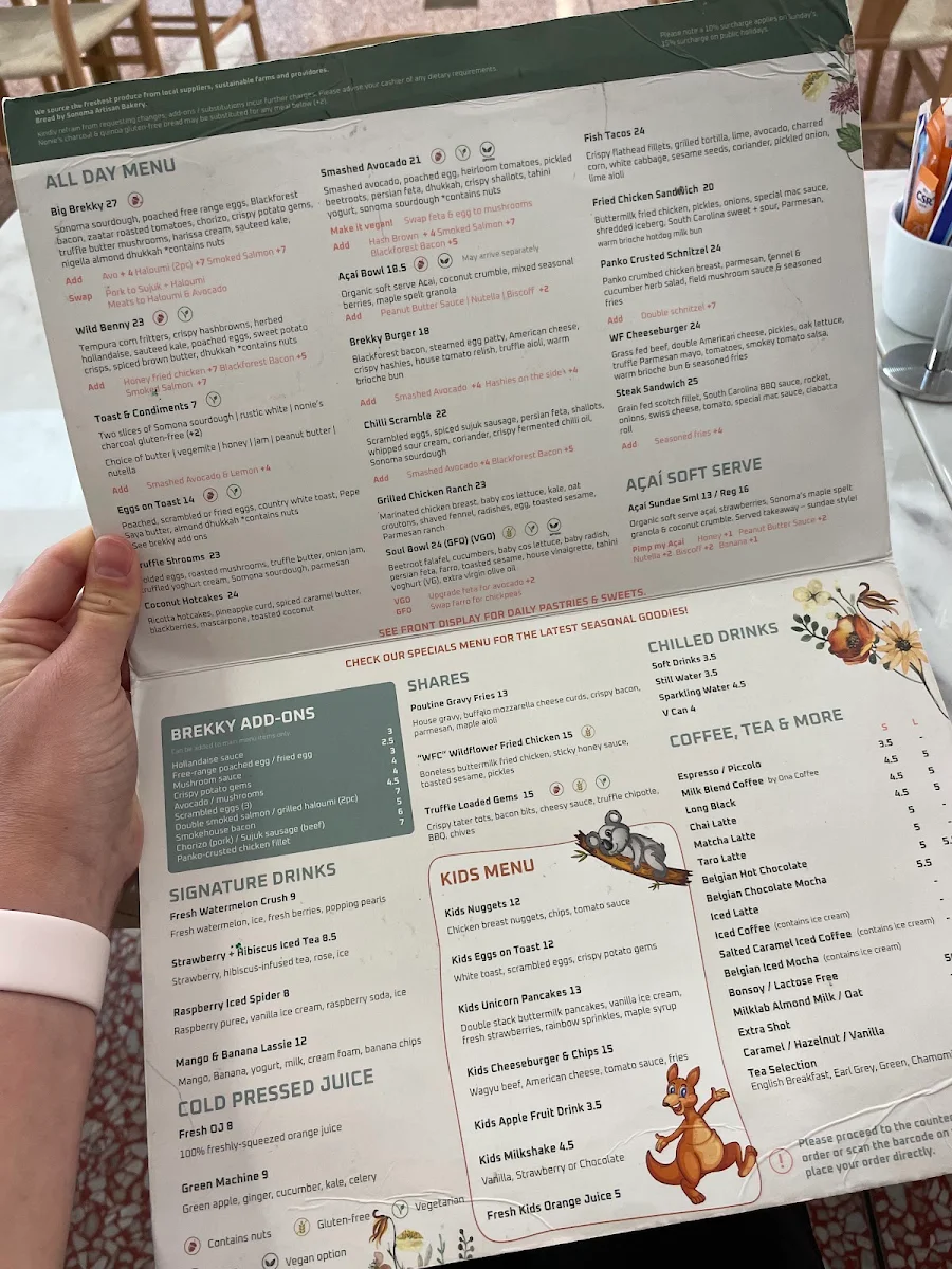 Menu, Wildflower Society Cafe - Macarthur Square