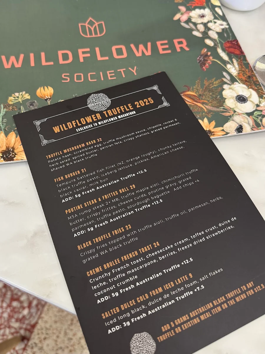 Menu, Wildflower Society Cafe - Macarthur Square