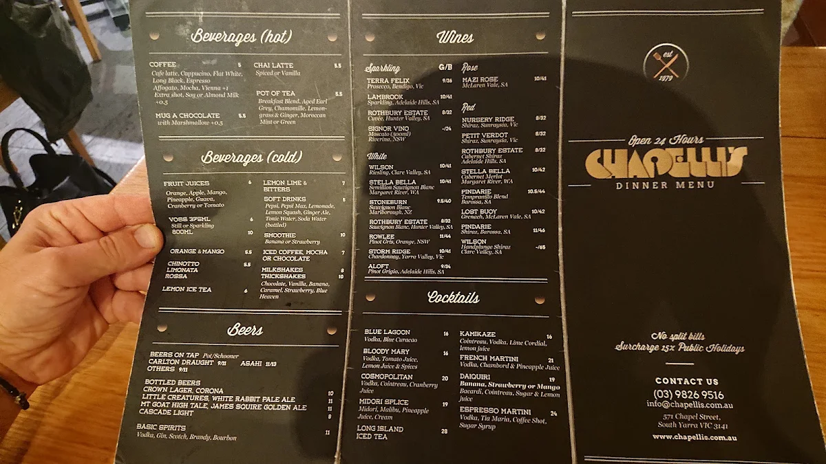 Menu, Chapelli's