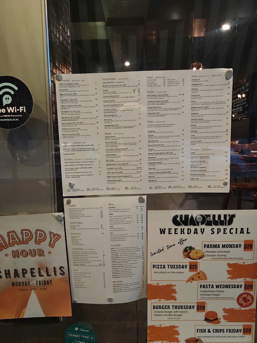 Menu, Chapelli's