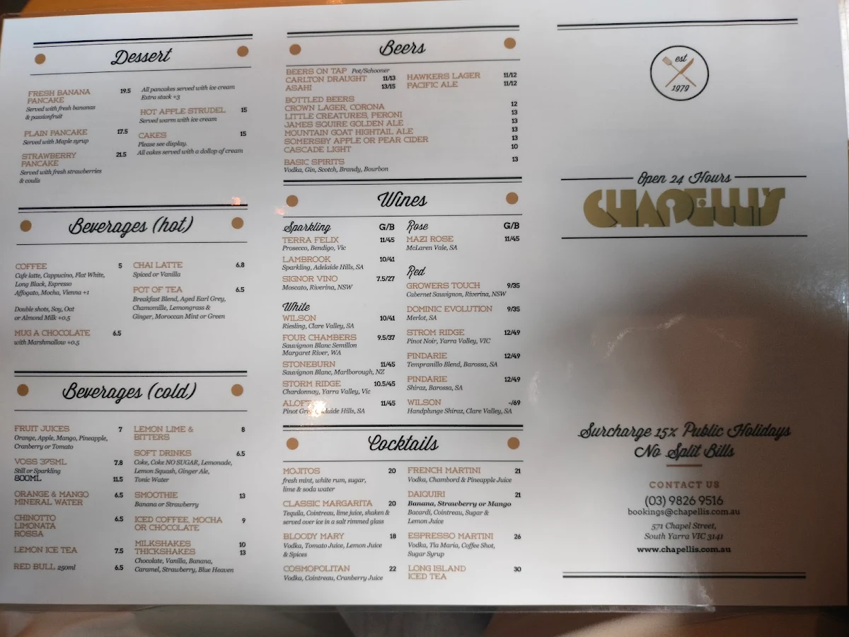 Menu, Chapelli's
