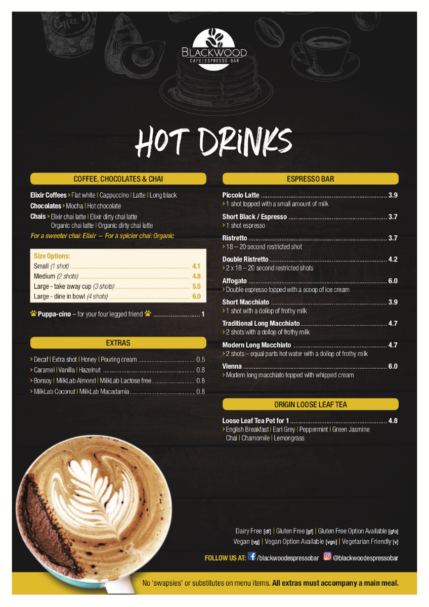 Menu, Blackwood Cafe & Espresso Bar